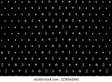 Dark silver, gray vector template with poker symbols. Blurred decorative design of hearts, spades, clubs, diamonds. Design for ad, poster, banner of gambling websites.