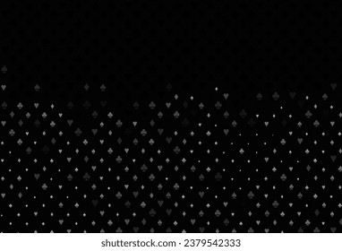 Dark silver, gray vector template with poker symbols. Glitter abstract sketch with isolated symbols of playing cards. Pattern for ads of parties, events in Vegas.