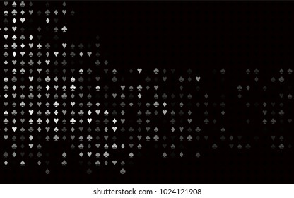 Dark Silver, Gray vector texture with playing cards. Blurred decorative design of hearts, spades, clubs, diamonds. Template for business cards of casinos.