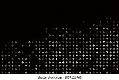 Dark Silver, Gray vector texture with playing cards. Glitter abstract sketch with isolated symbols of playing cards. Pattern for leaflets of poker games, events.