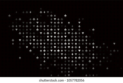 Dark Silver, Gray vector texture with playing cards. Shining illustration with hearts, spades, clubs, diamonds. Template for business cards of casinos.