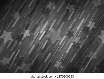 Dark Silver, Gray vector texture with colored lines and stars. Lines on blurred abstract background with gradient. Smart design for your business advert.