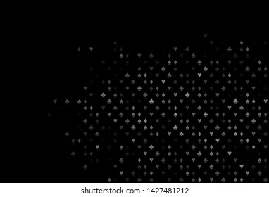 Dark Silver, Gray vector texture with playing cards. Glitter abstract sketch with isolated symbols of playing cards. Template for business cards of casinos.