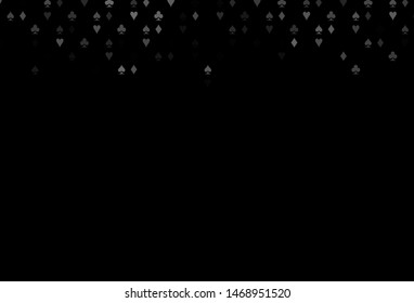 Dark Silver, Gray vector texture with playing cards. Shining illustration with hearts, spades, clubs, diamonds. Pattern for booklets, leaflets of gambling houses.