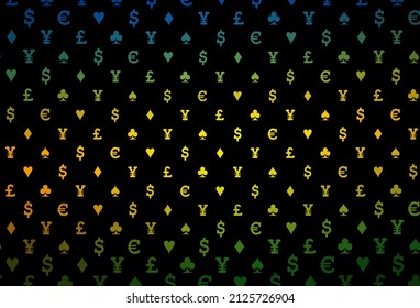 Dark silver, gray vector texture with playing cards. Shining illustration with hearts, spades, clubs, diamonds. Pattern for ads of parties, events in Vegas.