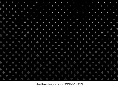 Dark silver, gray vector texture with playing cards. Colorful gradient with signs of hearts, spades, clubs, diamonds. Template for business cards of casinos.