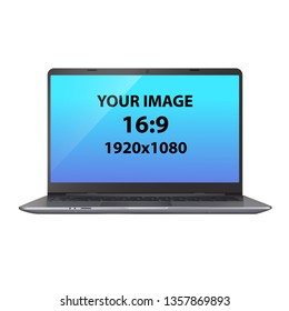 Dark silver unbranded laptop. Front view photorealistic vector mockup. svg