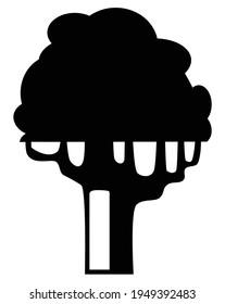 Dark single silhouette shape of a floral tree for the posters, shirts and designs for llustration, scrapbooking, collage and creativity