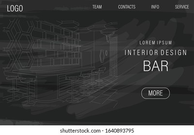 Dark Site Template With Outline Sketch Of A Modern Sports Bar