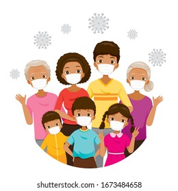 Dark Skin Family Wearing Face Masks For Prevent Coronavirus Disease, Covid-19 Virus and Pollutions, Health Protection, Healthcare, Covid, Respiratory, Safety, Protection, Outbreak, Pathogen