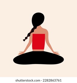 Dark Skin Indian Yoga Girl Basic Meditation Pose from Behind Vector Illustration