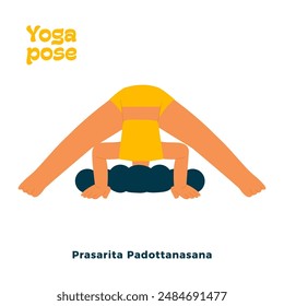 Dark skin tone female perform yoga pose isolated on white background. Prasarita Padottanasana - Wide Legged Forward Bend Pose.