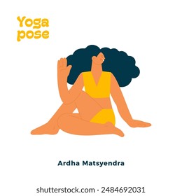 Dark skin tone female perform yoga pose isolated on white background. Ardha Matsyendrasana - Half Lord of the Fishes Pose.
