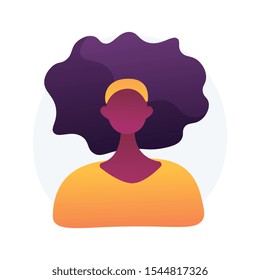 Dark skin woman portrait. Worker ID, driver licence, passport photo. African american ethnicity. Female character icon, social media avatar. Vector isolated concept metaphor illustration