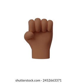 Dark skinned fist, hand 3D icon. Vector illustration of protest and strength emoticons. Powerful gesture in cartoon style isolated for different uses.