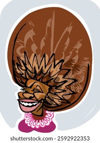 Dark skinned lady with towering hairdo cartoon