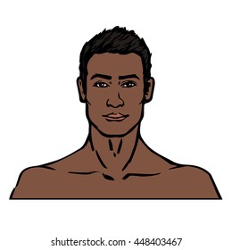 Dark skinned male model vector portrait. Fashion man hand drawn sketch in EPS 8 format.