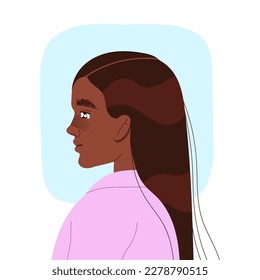 Dark Skinned Woman Brunette with Smooth Hair Side View Vector Illustration