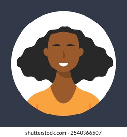 Mujer de piel oscura en el marco del círculo en diseño plano del Vector.