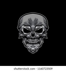 Dark skull head vector illustration on black background