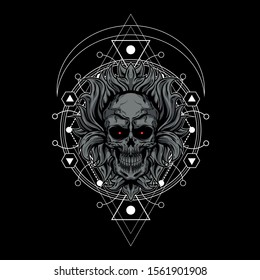 dark skull illustration with sacred geometry