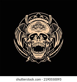 dark skull tattoo vector design
