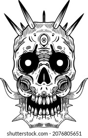 Dark skull vector illustration.Isolated on white background.Stylization.