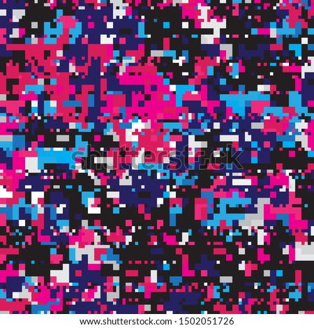 Dark Sky Abstract Geometric Pixelated Mosaic Pattern with Square Fragments,  8-bit Dot Random Pixels, Repeatble Low Resolution Effect, Old Japan 8bit Retro Texture, Space Stars Fashion, Game Style

