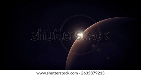 Dark sky background.Space sunrise, good morning world. Sunrise with rays and lens flare.
