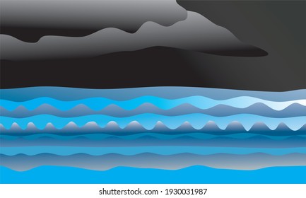 cielo oscuro con agua azul del océano 