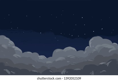 Dark sky with clouds and stars vector