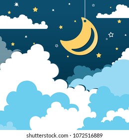 The dark sky with the moon shines