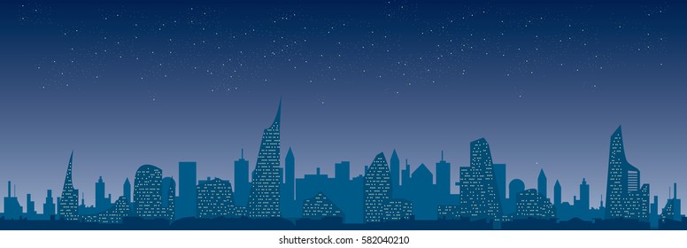 dark sky night city silhouette
vector cityscape illustration