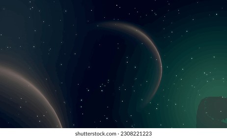 dark sky night stars and green 
moon