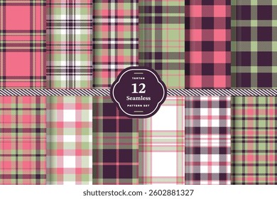 Dark Slate Seamless Tartan with Cream Bisque accents Fabric Design Set of 12