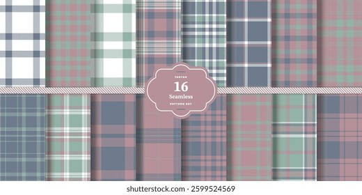 Dark Slate Tartan patterns fabric texture. Modern Soft Crimson Seamless Tartan Set of 16