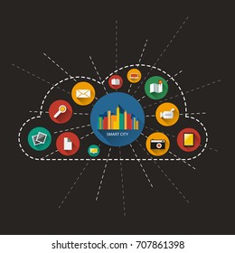 Dark Smart City Design Concept - Digital Network Connections, Technology Background