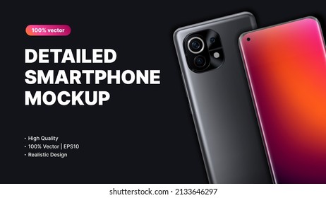 Dark Smartphone Mockup. Realistic Design for Website Advertisement. Vector illustration