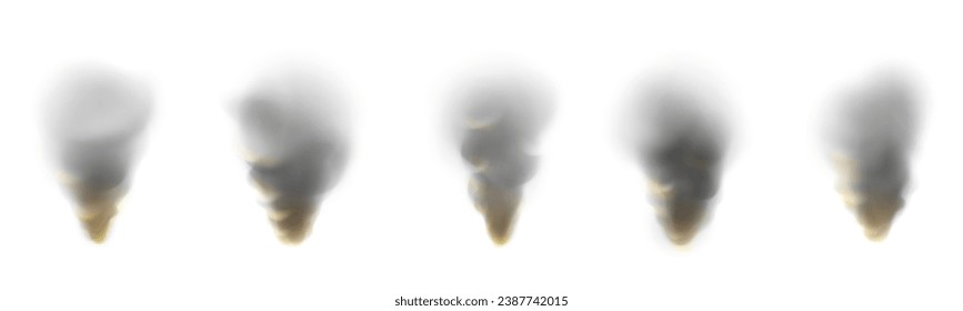 Dark smoke puff with fire light isolated on transparent background. Realistic illustration