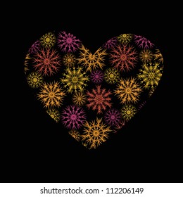 Dark snowflake heart card, vector