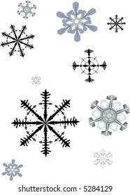 dark snowflakes collection on white background