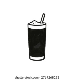 Dark soda drink icon representing cold carbonated beverage, often served with ice in casual dining settings. hand drawn style