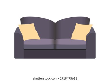 Dark Sofa isolated  on white. Sofa icon for interior house. Vector illustration in flat style.