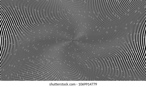 Dark soft wavys halftone dots pattern texture background. Black and white pixels. Modern dotted vector illustration. Abstract wavy lines. Points backdrop. Gradient spotted pattern