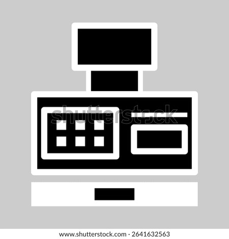 Dark solid icon of modern cashier register with dual screen.