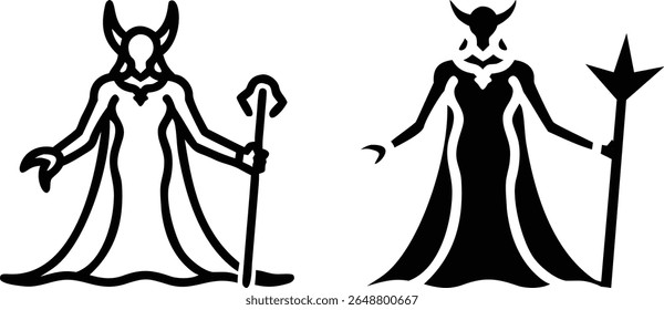 Conjunto de Ícones de Feiticeira Escura, Ilustração de Vetor de Silhueta de Bruxa do Mal de Halloween
