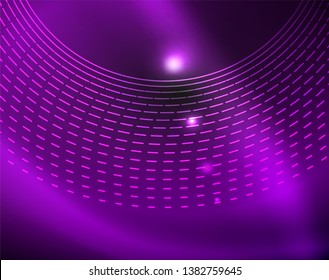 Dark space with neon color glowing lights abstract background. Vector techno circles template