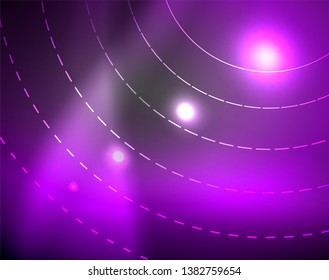 Dark space with neon color glowing lights abstract background. Vector techno circles template