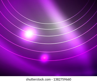 Dark space with neon color glowing lights abstract background. Vector techno circles template