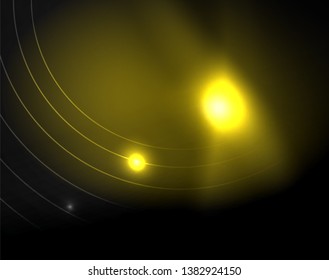 Dark space with neon color glowing lights abstract background. Vector techno circles template